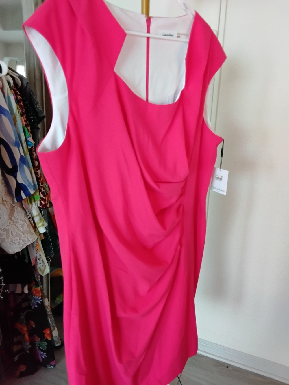 Calvin Klein Hot Pink Draped Sleeveless Midi Dress